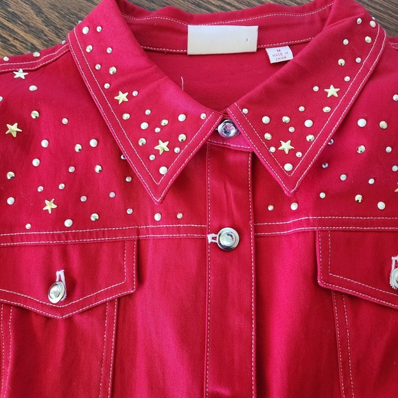 Quacker Factory Shirt Jacket Womens Medium Red Rhinestone Embellished Western - Picture 5 of 7